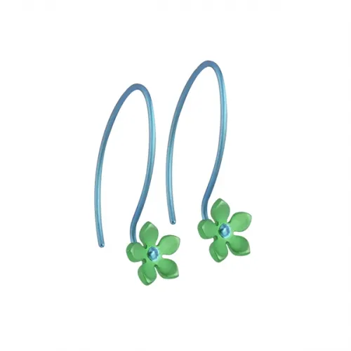 Small Five Petal Green Flower Hook Drop Earrings